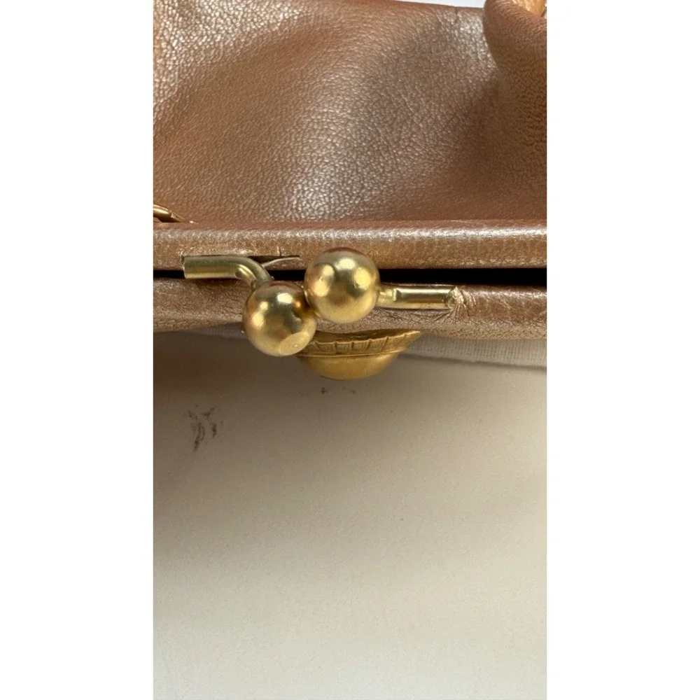 Auth Salvatore Ferragamo Gold Turtle clasp Metallic leather clutch w/dustbag